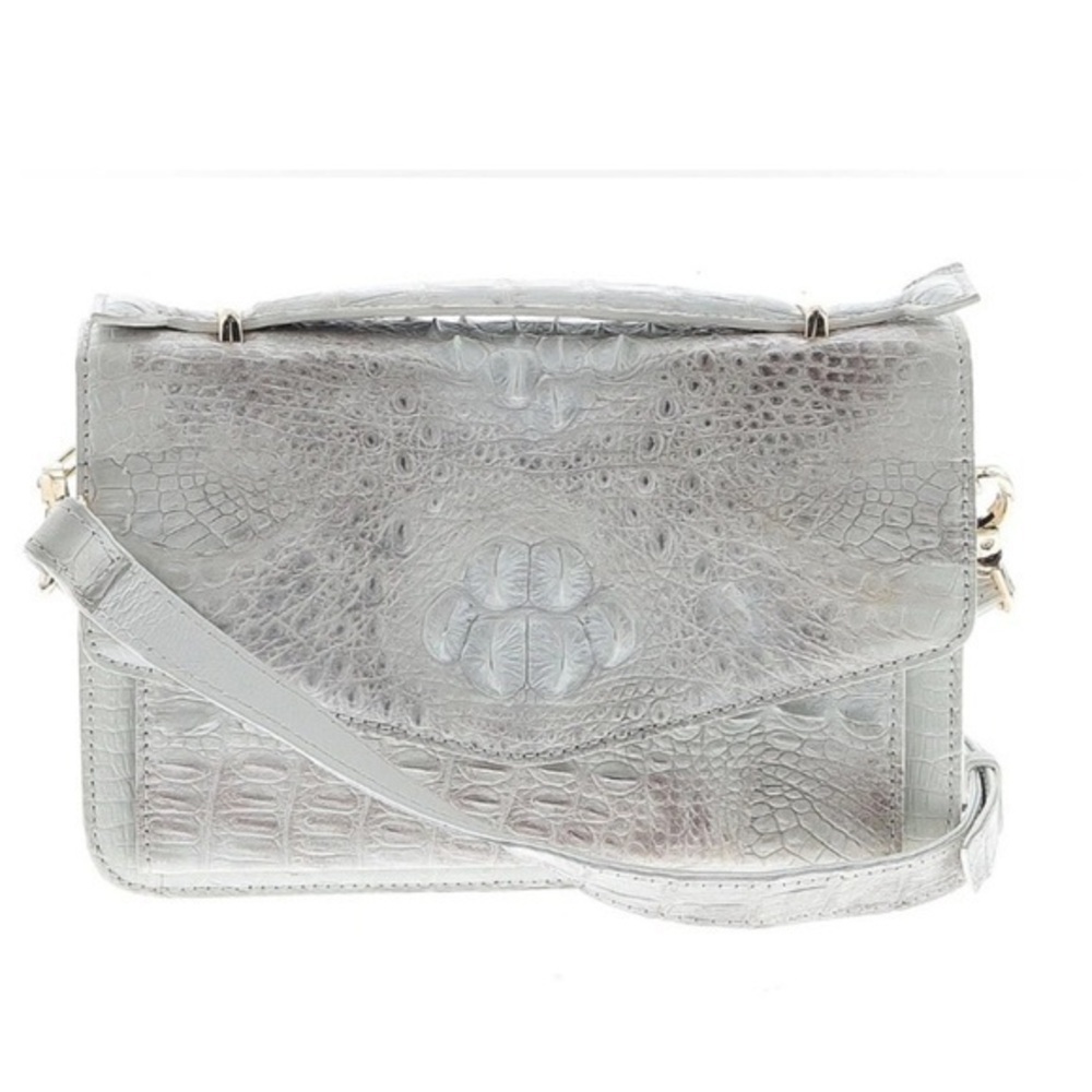 Grand Pelle Crocodile Embossed Leather White Flap Purse with Crossbody Strap - Picture 5 of 13